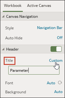 Option zum Anpassen des Headertitels einer Arbeitsmappe