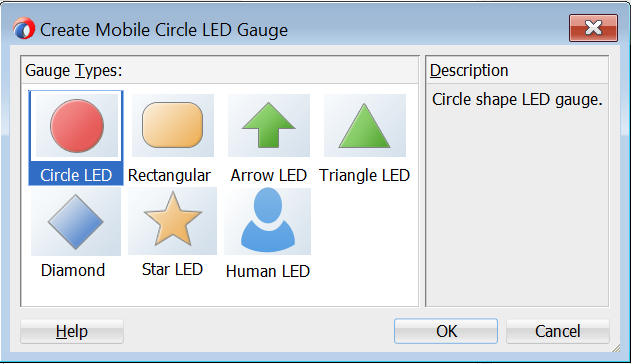 Dialog that shows the different types of gauge component that you can render in an AMX page.
