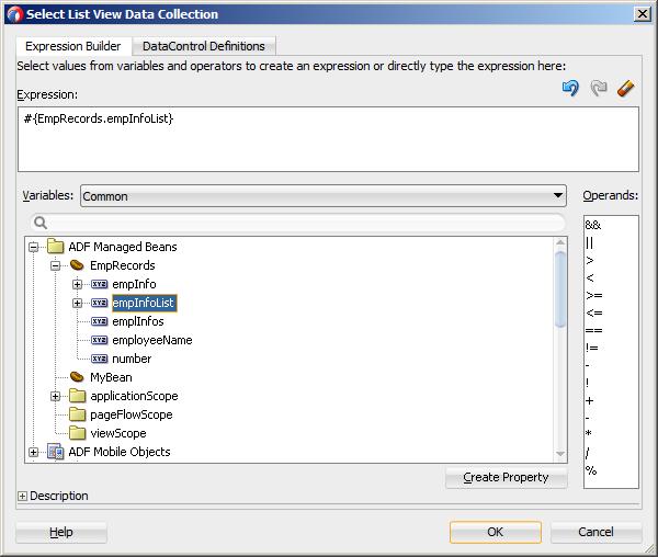 Shows the Expression Builder dialog with an EL expression entered in the input field.