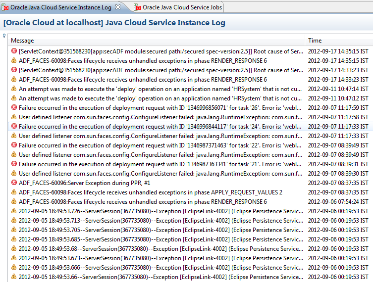 Oracle Java Cloud Service Instance Log