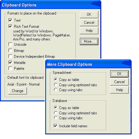 Screen images of the Clipboard Options dialogs Screen images of the Clipboard Options dialogs