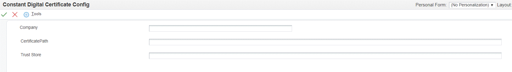 Tela Configuração de Constantes do Certificado Digital (P76B5700) (Atualização da Versão 9.2)