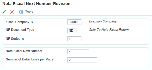 Tela Revisão de Próximos Números de Notas Fiscais