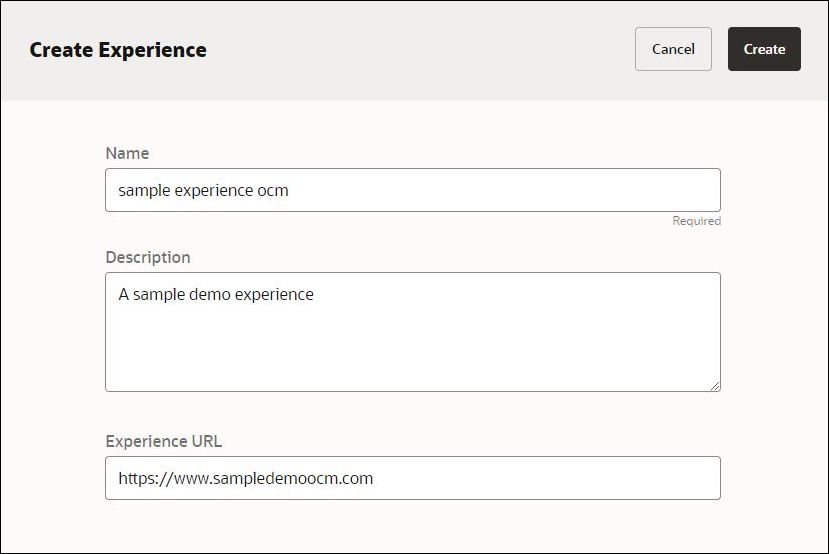 Esta imagem mostra as propriedades de configuração de um objeto de experiência. Esta imagem mostra as propriedades de configuração de um objeto de experiência.