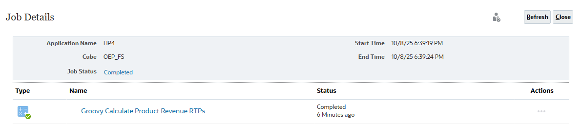 Jobs filhos exibidos nos detalhes do job.