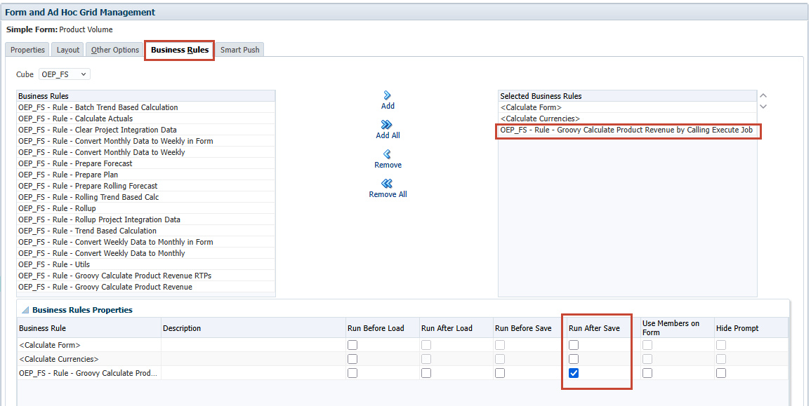 Adicionar regra Executar Job ao form Volume do Produto