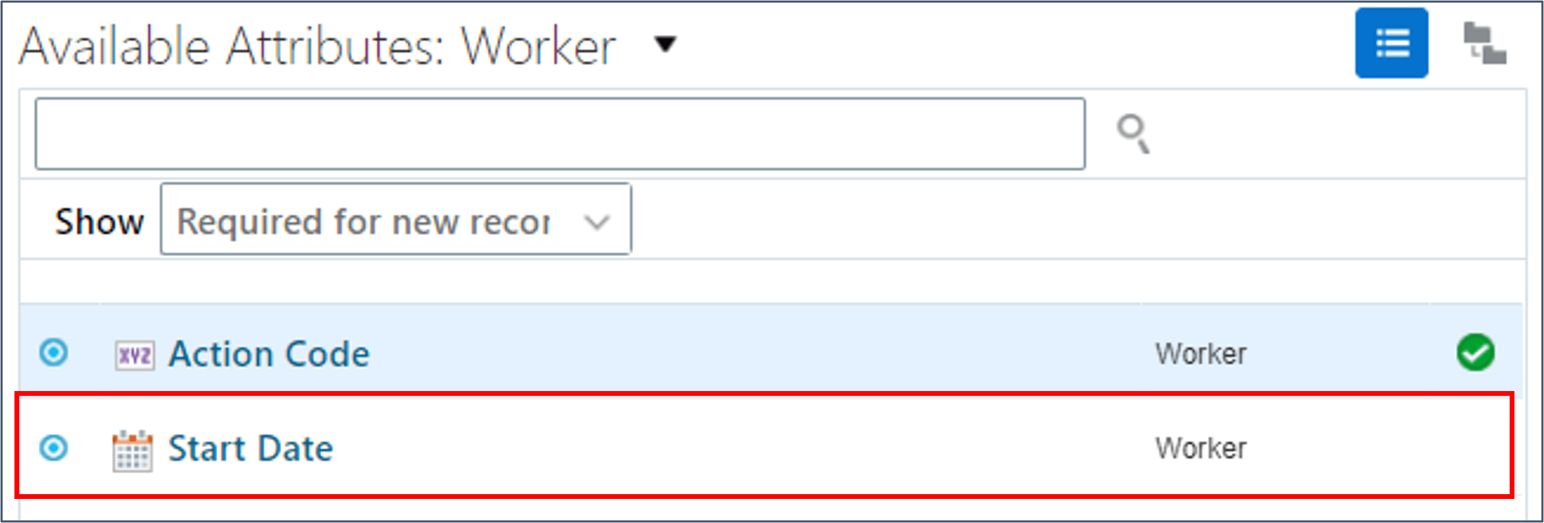Selecione Obrigatório para novos registros na lista de opções de exibição.