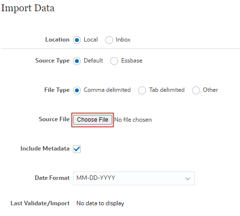 Caixa de diálogo Importar dados