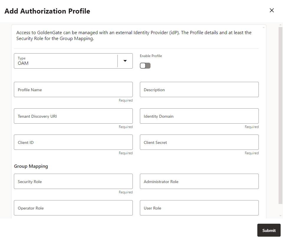 Configuração do Perfil de Autorização para OAM