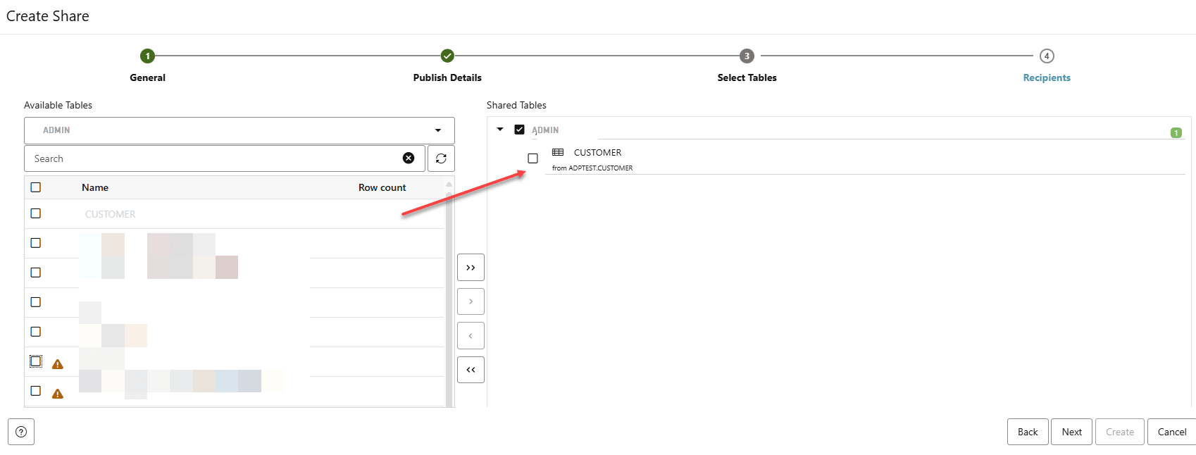 Veja a seguir a descrição da ilustração create-share-select-tables.png Veja a seguir a descrição da ilustração create-share-select-tables.png