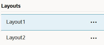 Lista de layouts: layout1 e layout2, cada um com um menu Ações do lado