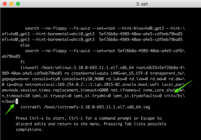 Tela mostrando entrada para recuperação de instância do Oracle Linux 7