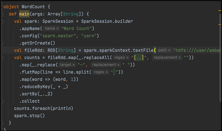 Amostra de código de contagem de palavras
