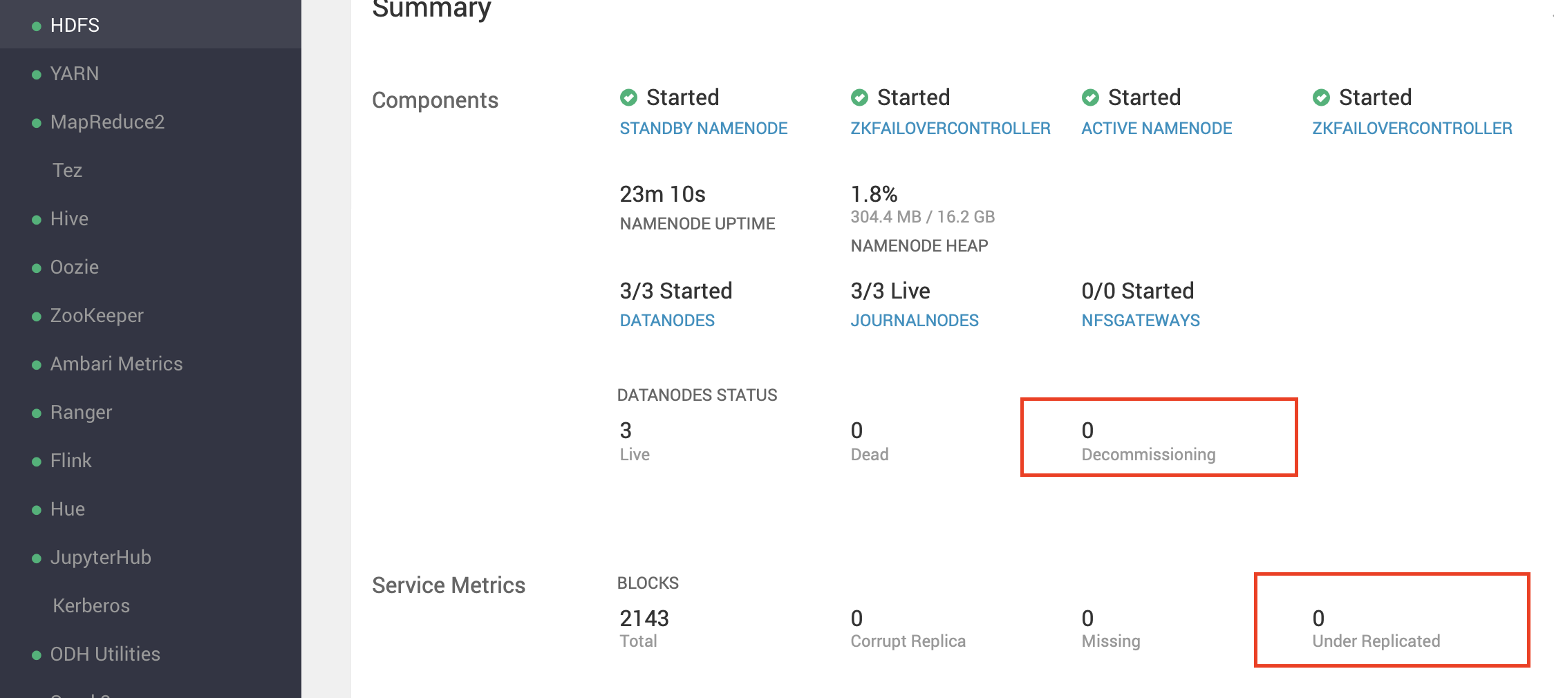 Verificar desativação do nó no Ambari