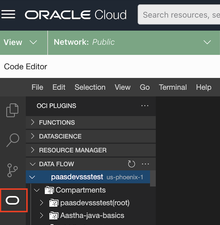 Selecione o logotipo da Oracle para exibir uma lista de plug-ins.