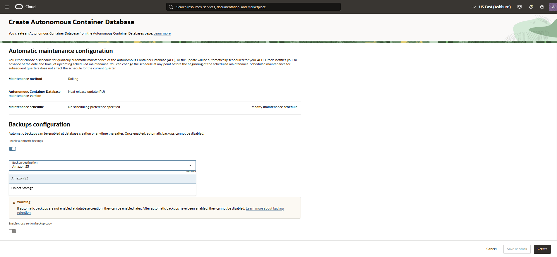 Esta captura de tela mostra a etapa para selecionar o destino do backup.