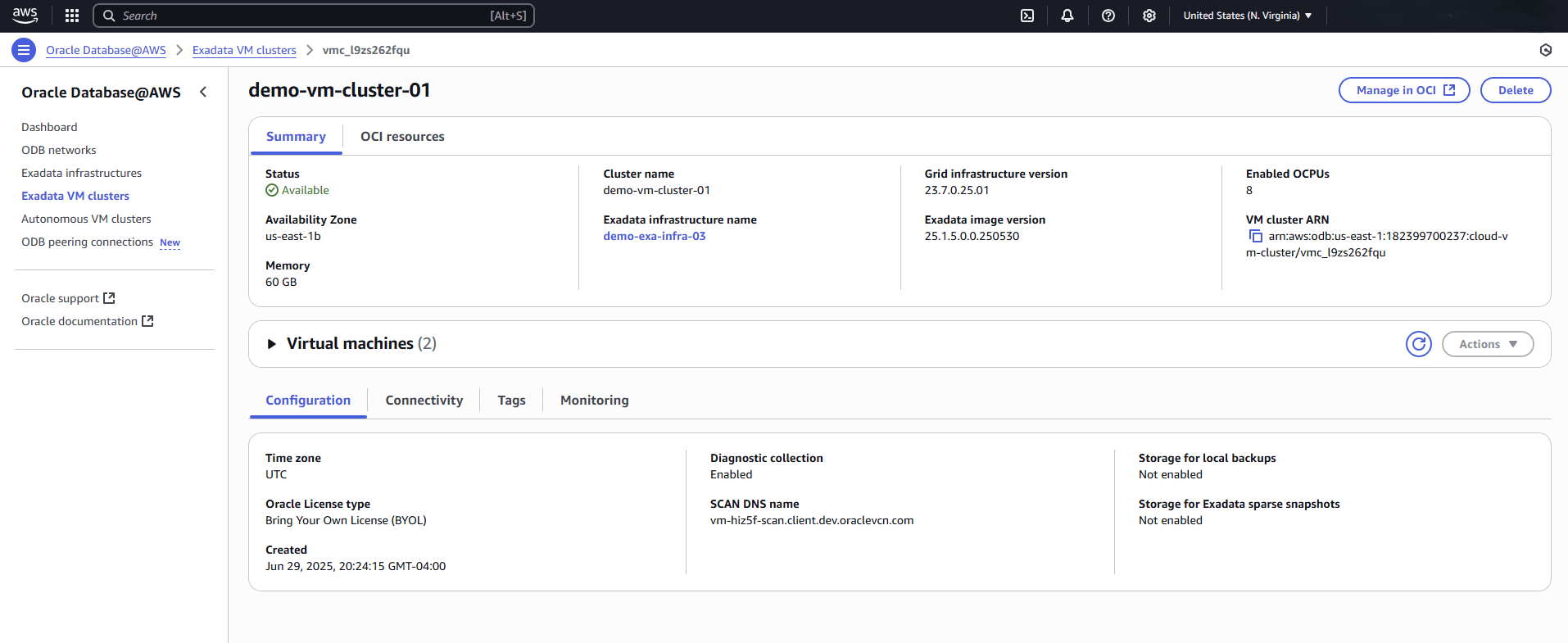 Esta captura de tela mostra a etapa para acessar o botão Gerenciar no OCI.