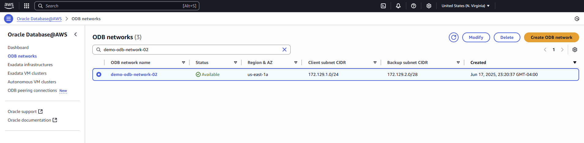 Uma captura de tela do início do processo de exclusão de uma rede ODB.