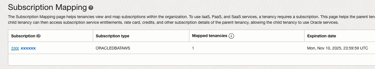 Clique para expandir Uma imagem do mapeamento de assinatura ORACLEDBATAWS.