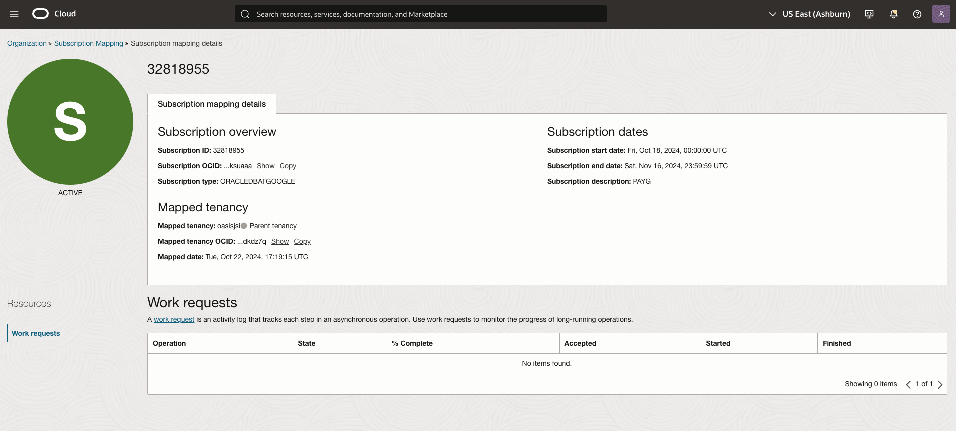 Clique para expandir Exemplo de página de detalhes do mapeamento de assinatura.
