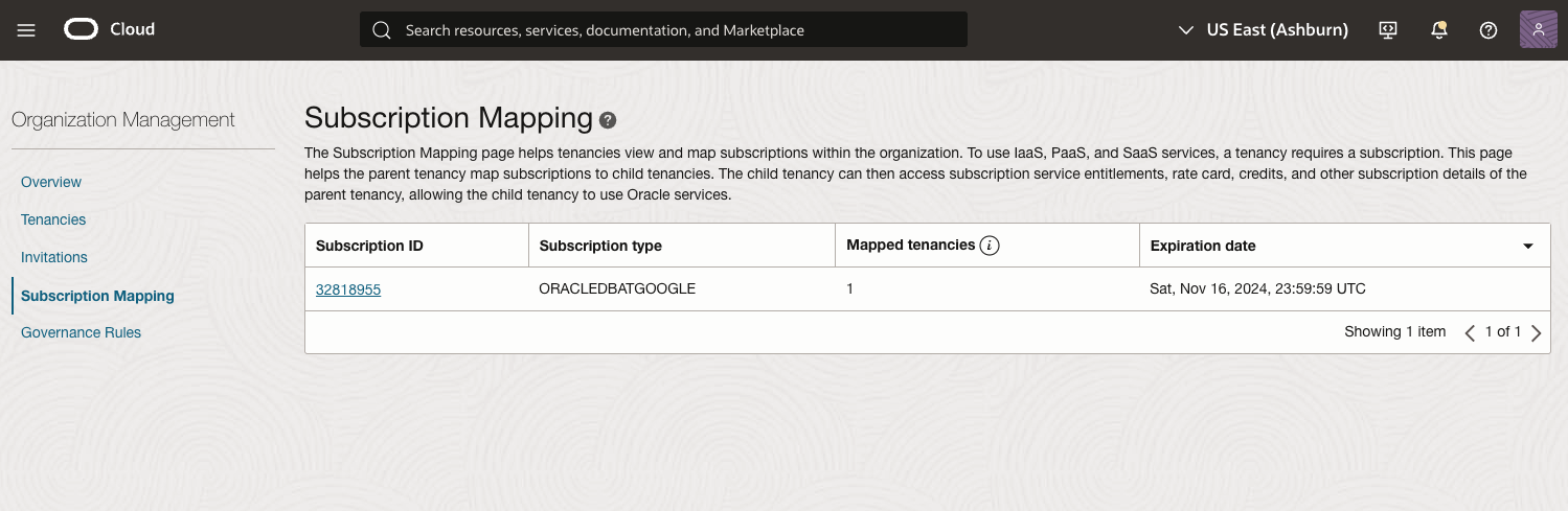 Clique para expandir Exemplo de tipo de assinatura ORACLEDBATGOOGLE.