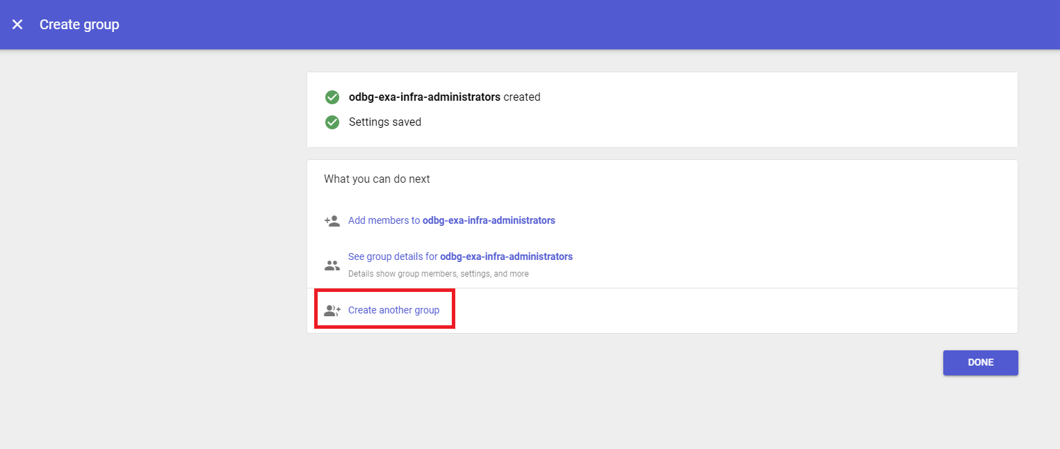 Clique para expandir Imagem da caixa de diálogo Criar grupo após a criação bem-sucedida de um grupo.