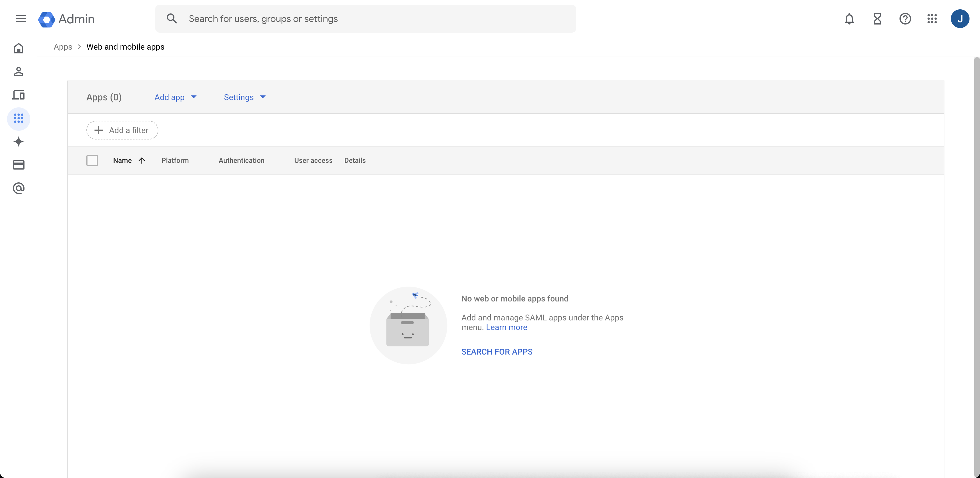 Clique para expandir Uma imagem do Console de administração do Google Cloud.