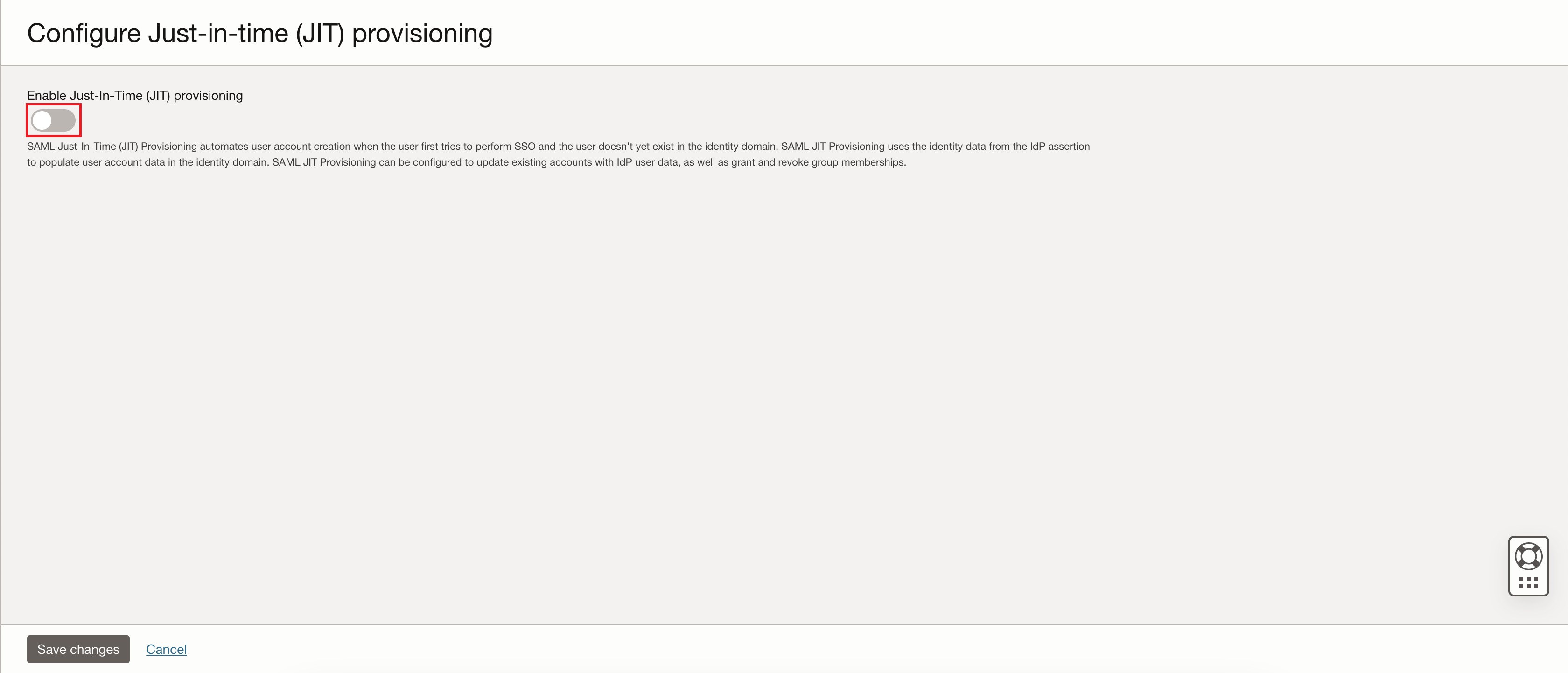 Clique para expandir A página Configurar provisionamento just-in-time (JIT) na Console do Oracle Cloud.