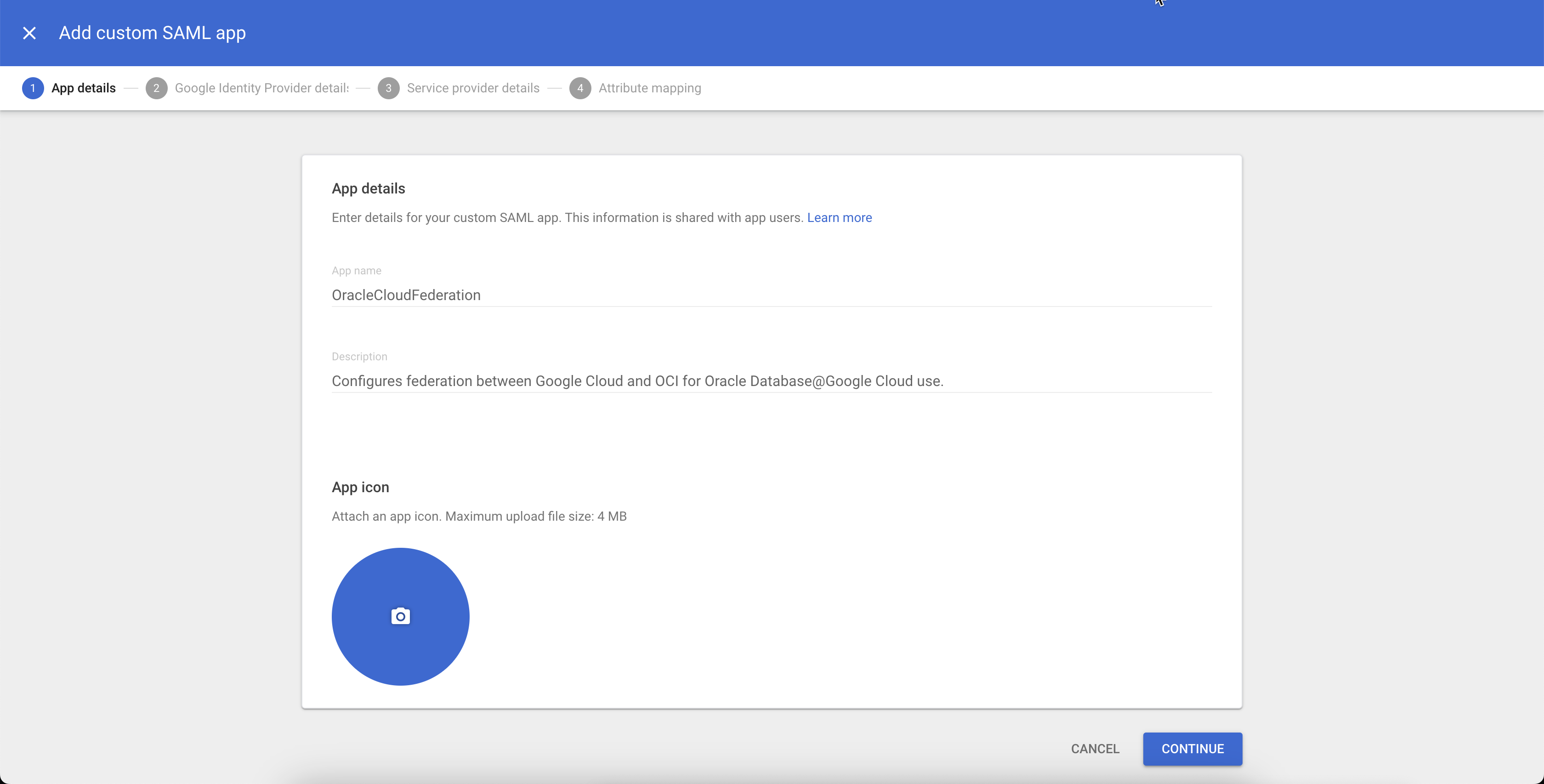 Clique para expandir Uma imagem do formulário de detalhes do Aplicativo para o aplicativo SAML.