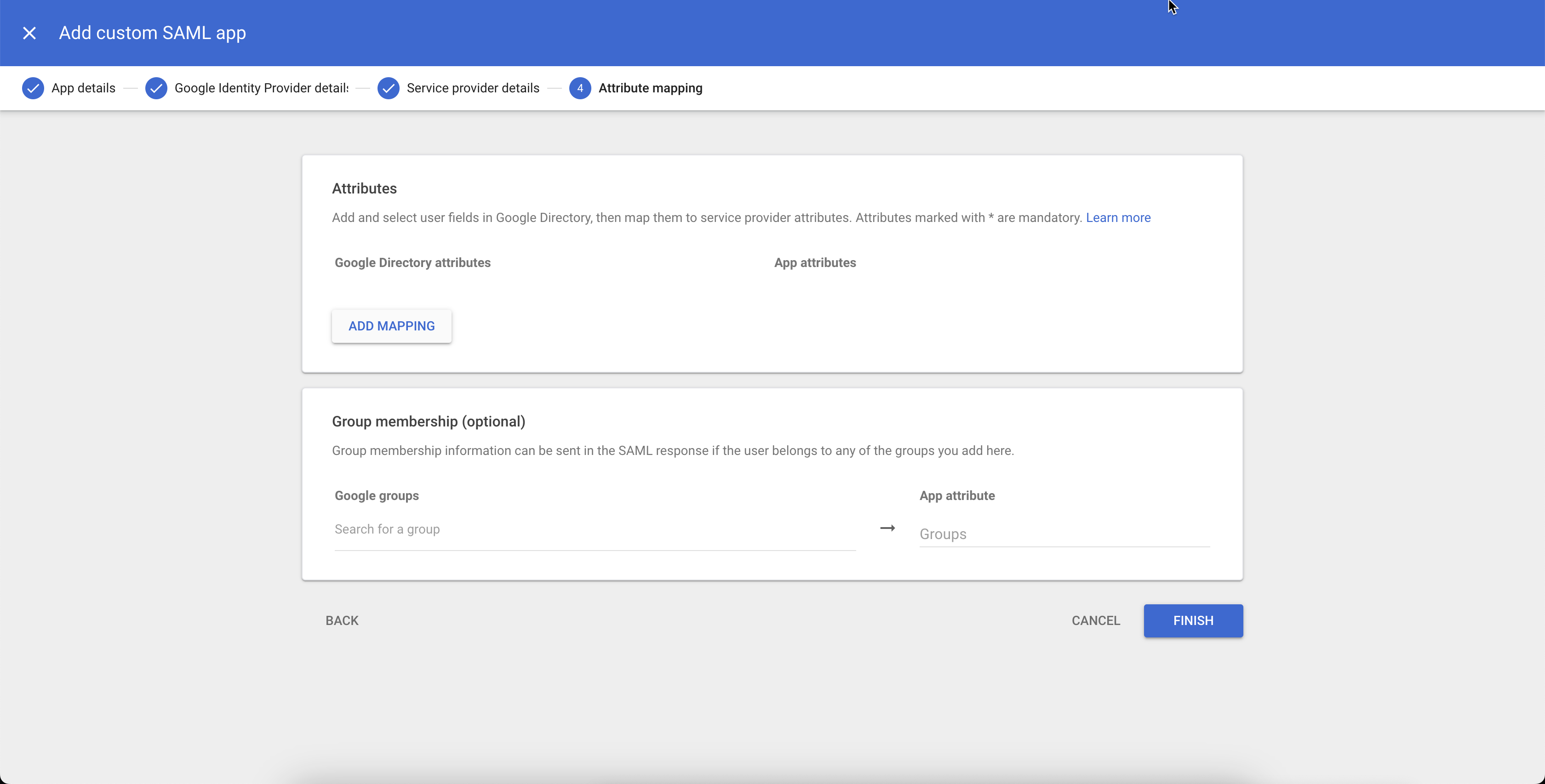 Clique para expandir Uma imagem da página Atributos da Console de administração do Google Cloud.