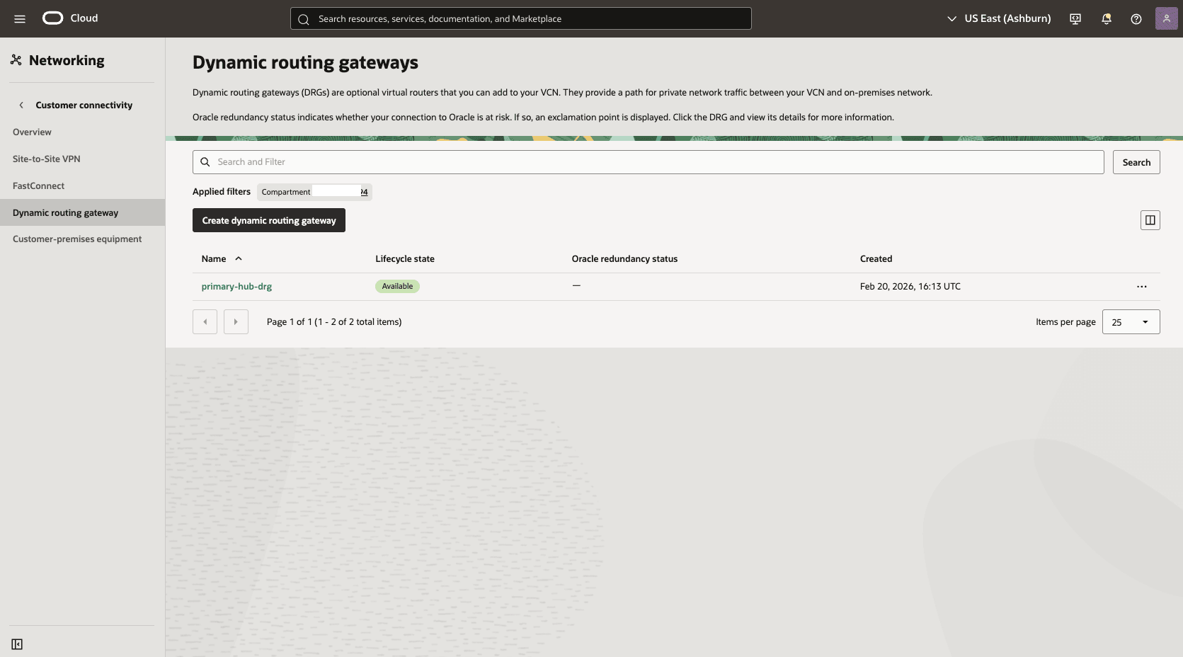 Esta captura de tela mostra como configurar a rede na região principal.