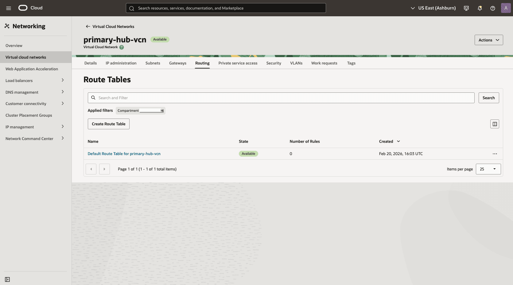 Esta captura de tela mostra como configurar a rede na região principal.