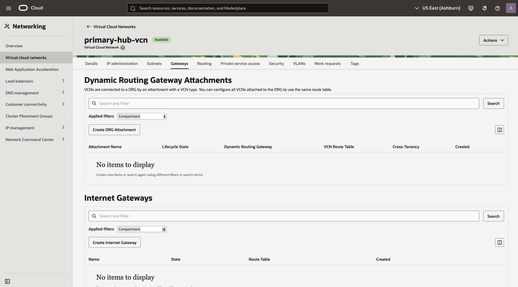 Esta captura de tela mostra como configurar a rede na região principal.
