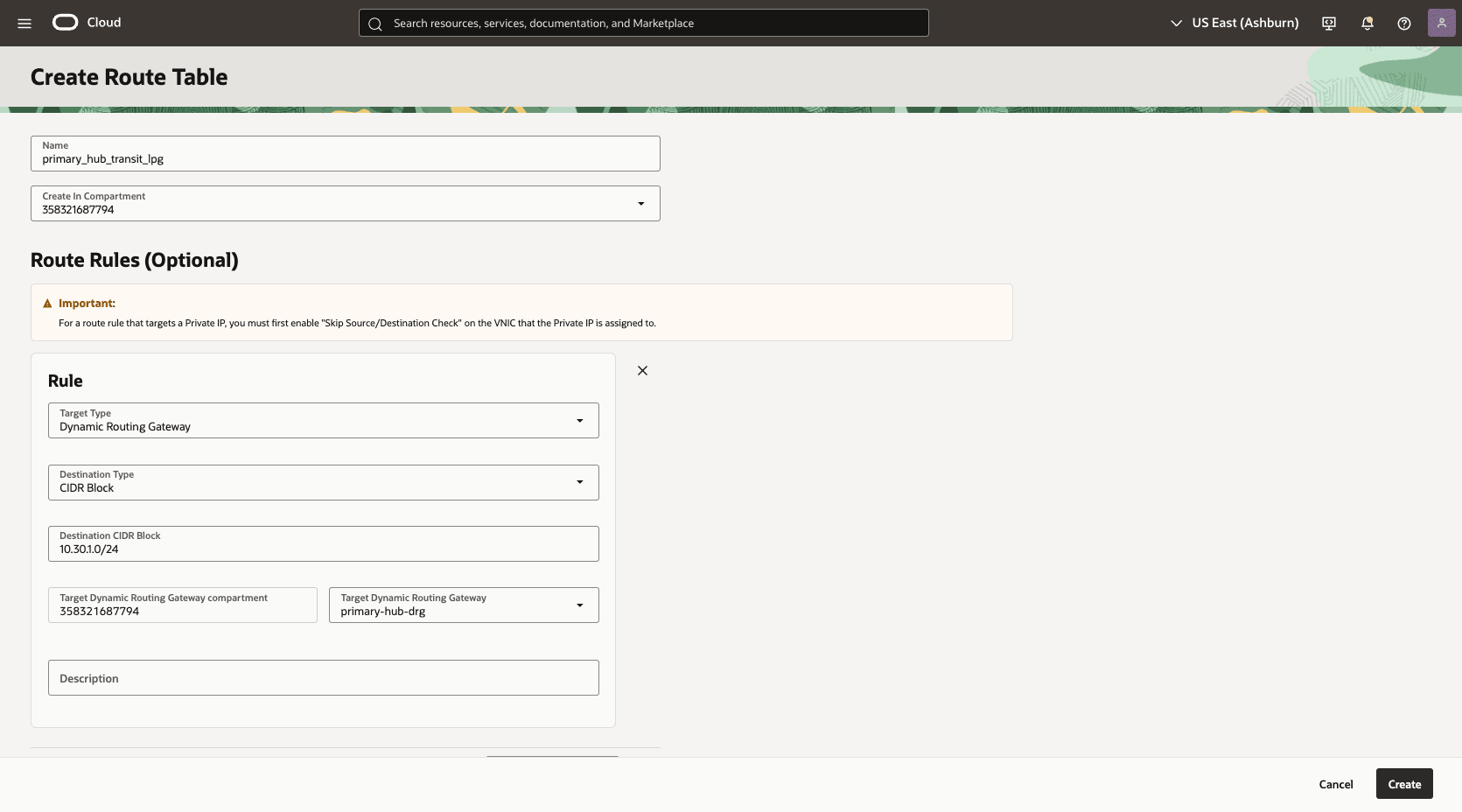 Esta captura de tela mostra como configurar a rede na região principal.