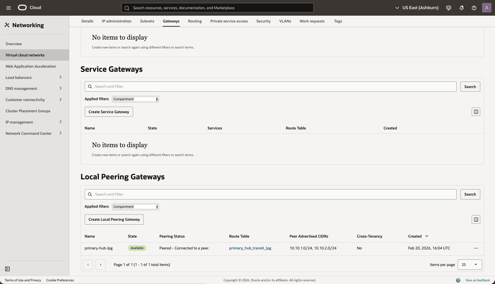 Esta captura de tela mostra como configurar a rede na região principal.