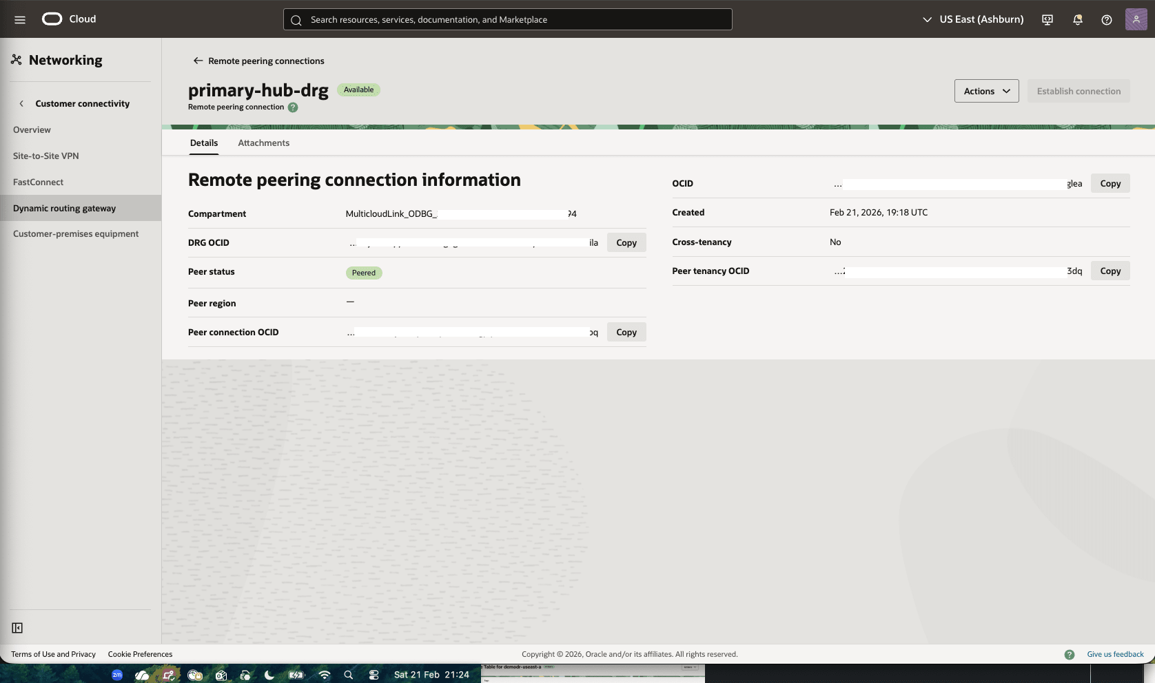 Esta captura de tela mostra como configurar a rede na região principal.