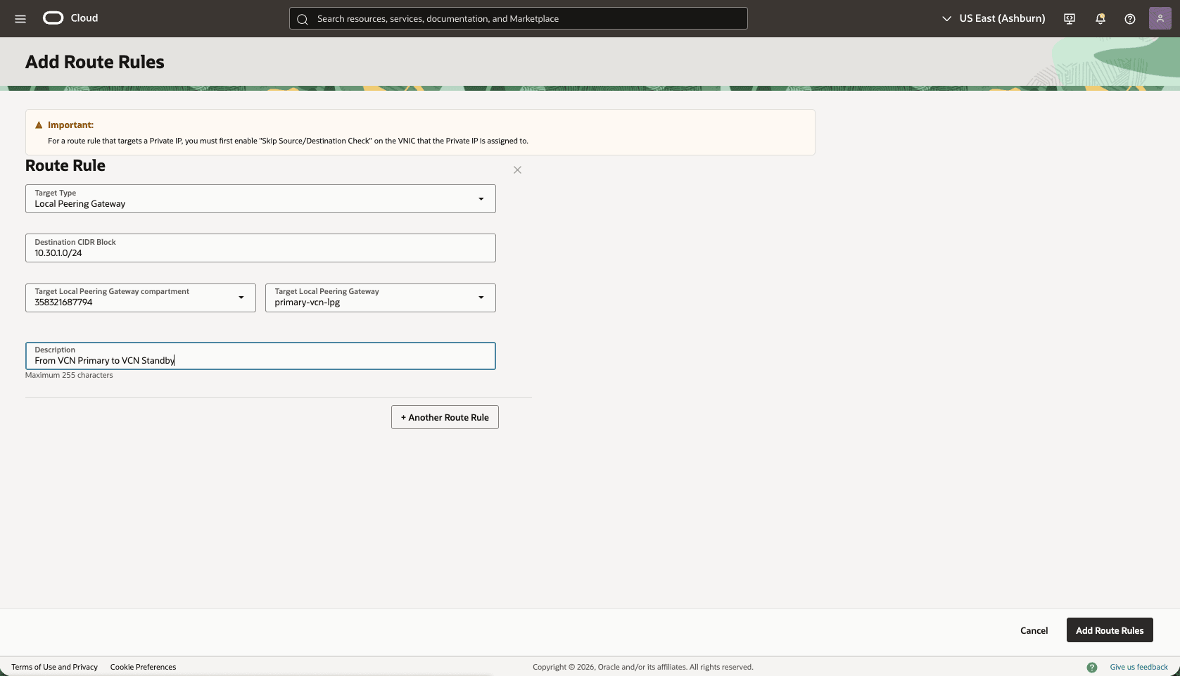 Esta captura de tela mostra como configurar a rede na região principal.