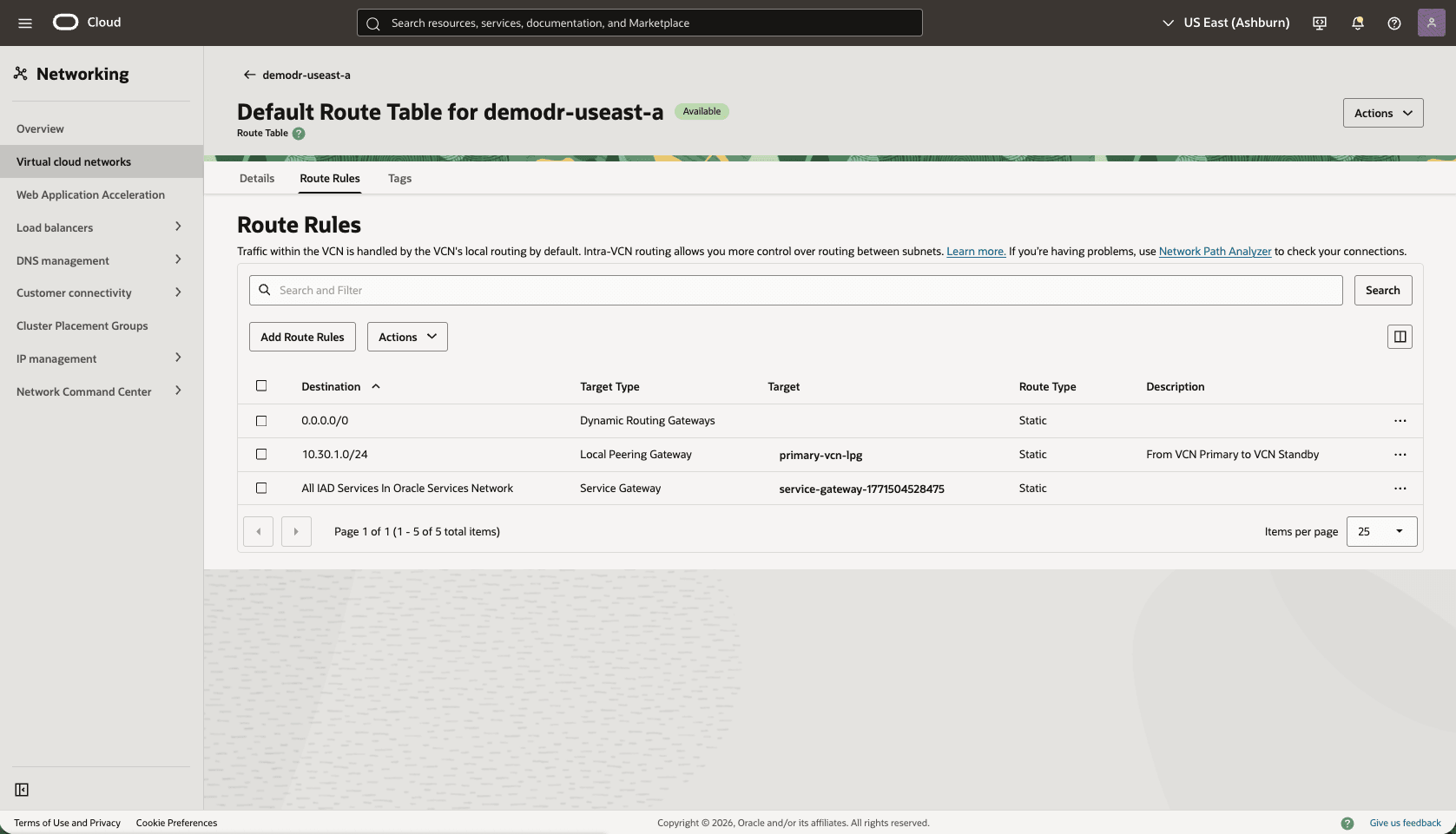 Esta captura de tela mostra como configurar a rede na região principal.