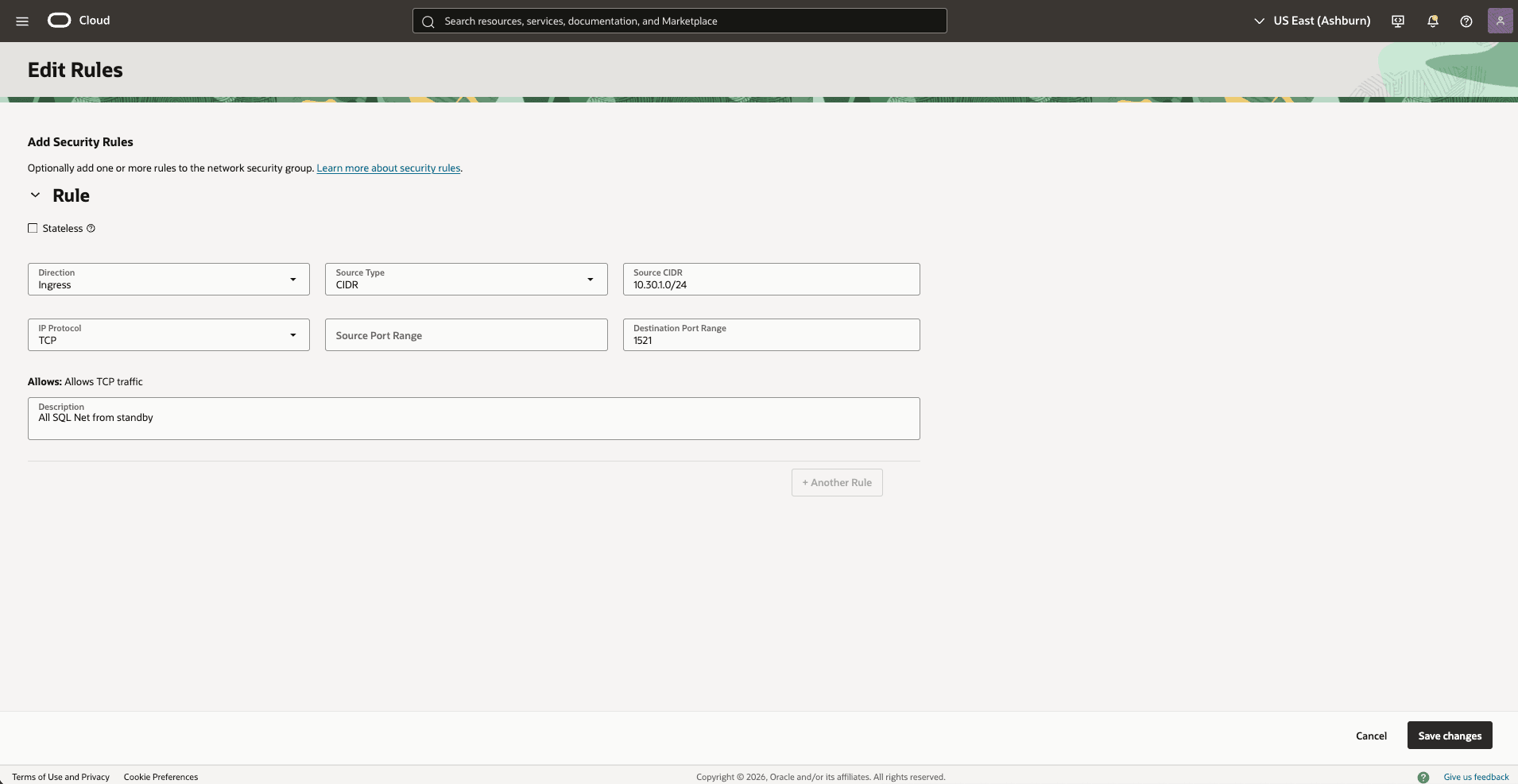 Esta captura de tela mostra como configurar a rede na região principal.