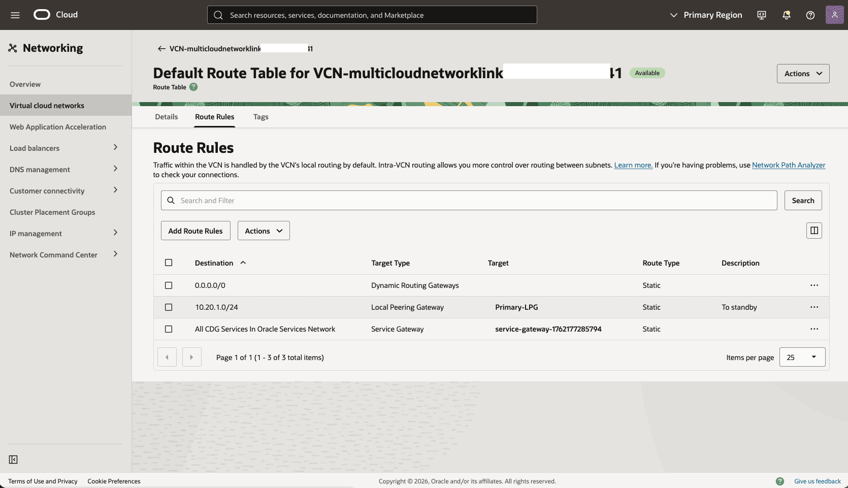 Esta captura de tela mostra como configurar a rede na zona primária.