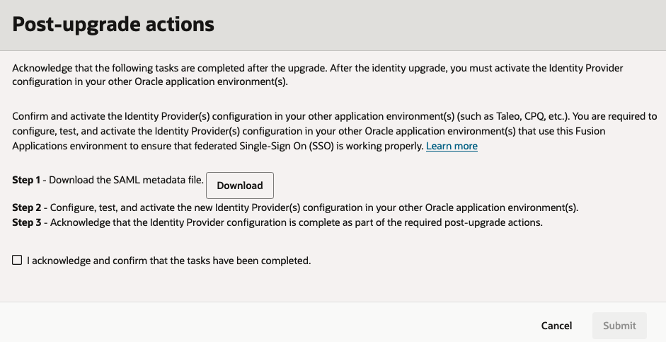 Conclua ações de pós-upgrade para o upgrade de identidade.