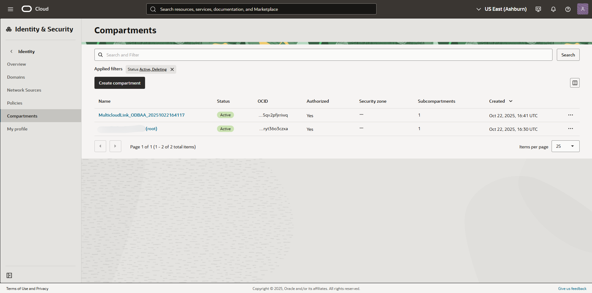 Clique para expandir Compartimento OCI Multicloud