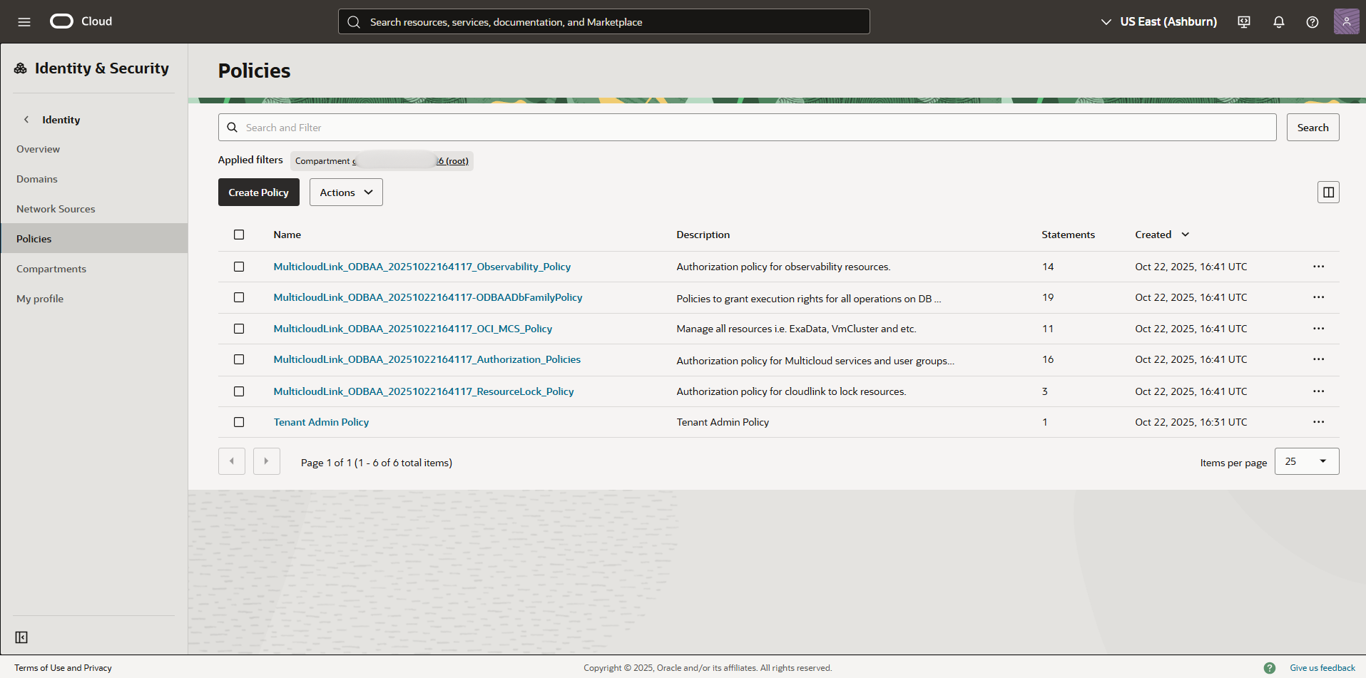 Clique para expandir Políticas multicloud da OCI