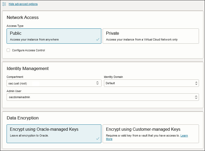 Uma descrição de console_oac_create2.jpg é mostrada a seguir