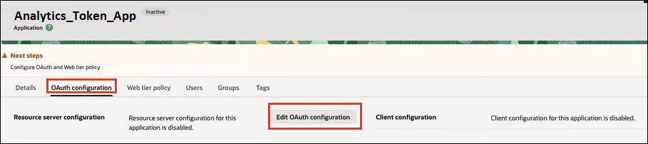 Editar configuração do OAuth