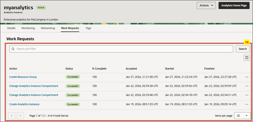 Veja a seguir a descrição da ilustração oac_console_ux_workrequests.jpg Veja a seguir a descrição da ilustração oac_console_ux_workrequests.jpg