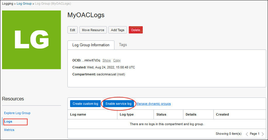 Ativar log do serviço