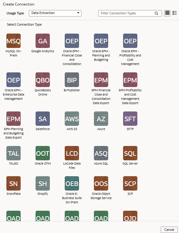 Opção de conexão do Oracle Object Storage Service