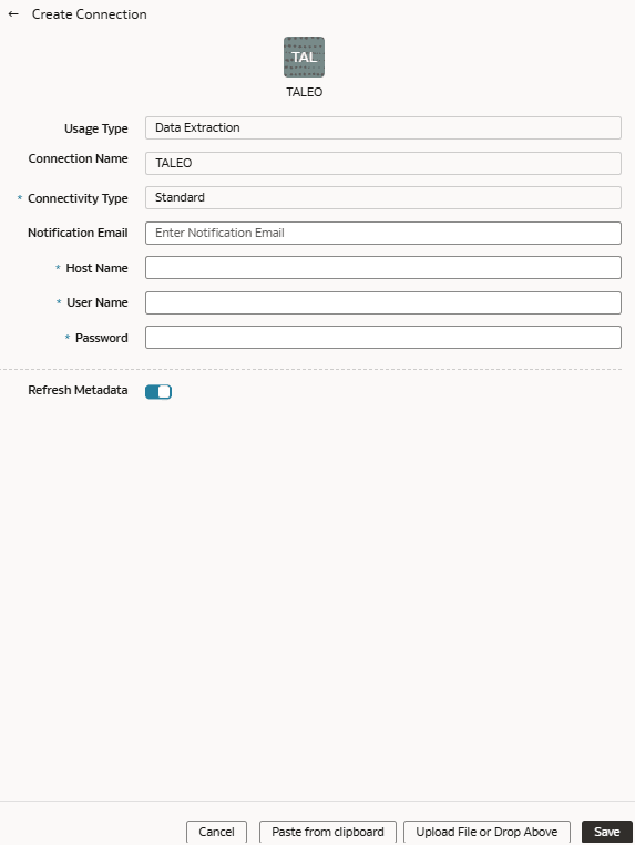 Caixa de diálogo Criar Conexão do Taleo