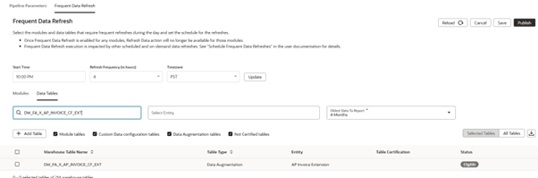 Caixa de diálogo Atualização Frequente de Dados: Selecionar Tabela Caixa de diálogo Atualização Frequente de Dados: Selecionar Tabela
